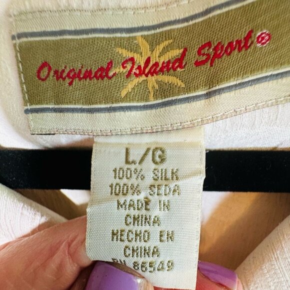 Original Island Sport 100% Silk  Tropical Print Ivory Mens L Shirt Vintage 90s - Picture 7 of 8